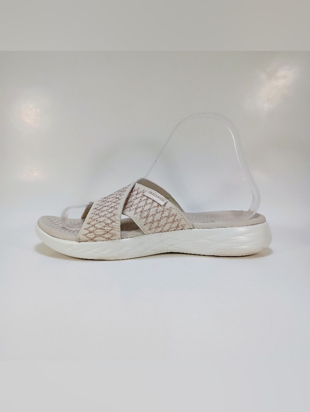Skechers On The Go 600 Enchanted Womens 8 Natural Beige Metallic Slide Sandals - Picture 4 of 10